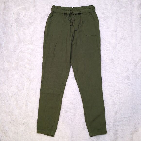 Lot 2 Cat & Jack Girls XL Cotton Gauze Jogger Pants Gray Green Tie Waist Pockets - Picture 2 of 13